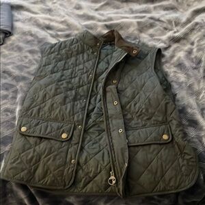 Barbour Green Quilted Vest with Stand-Up Collar